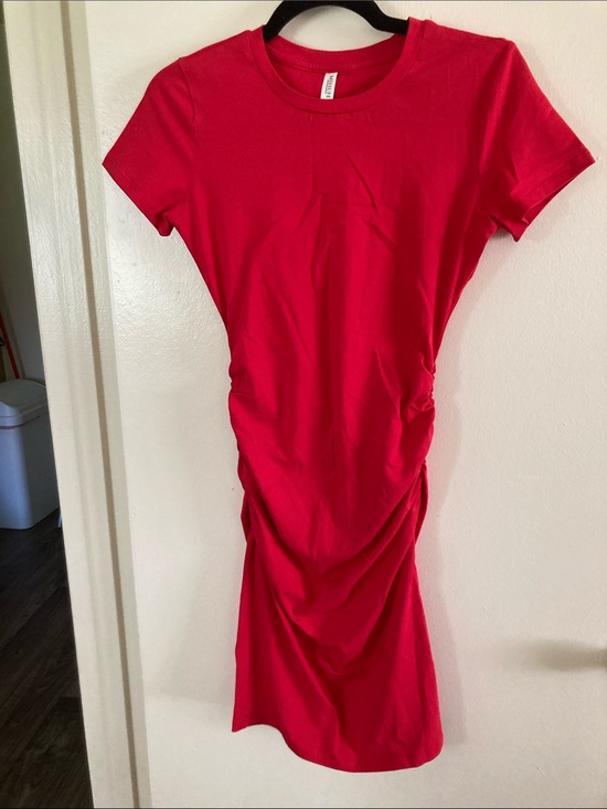 Missufe Dresses & Skirts - Ruched Red Midi Dress with Crew Neck